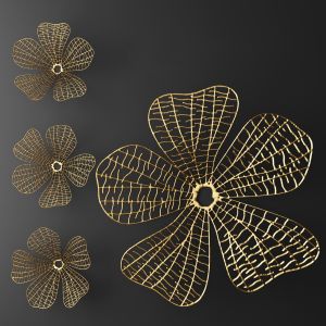 Golden Decor, Wall, Metal, Abstraction, Flower