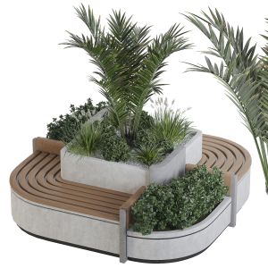 Concrete Flowerpot With Bench 03