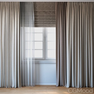 Curtains With Roman Curtain And Tulle Set 02