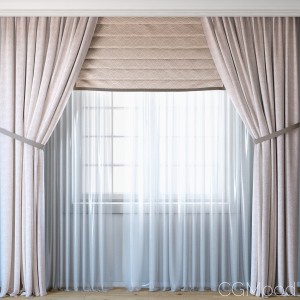 Curtains With Roman Curtain And Tulle Set 03