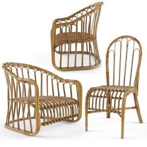 3 Natural Rattan Bamboo Chairs