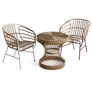 Table Chair Rattan Bamboo Compact Nature Raphia