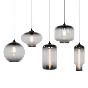 Glass Pendant Lights (5 Pendants + 2 Bulbs)