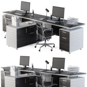 Office Furniture Gray And Black Employee Set