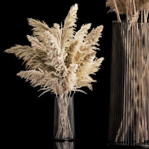 Bouquet Dried Flowers From Pampas Grass In A Vase