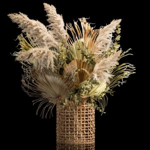 Bouquets Of Dried Flowers With Palm Leaves