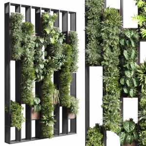 Plants Set Partition In Wooden Frame Vertical