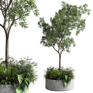 Circle Garden Pot Concrete Vase Outdoor Plant Set