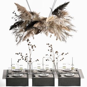 Solemn Table Setting In Eco Style Dried  Flowers