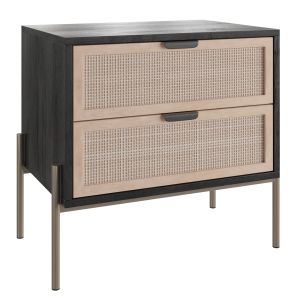 Lofted Rattan-wood 2 Drawer Nightstand