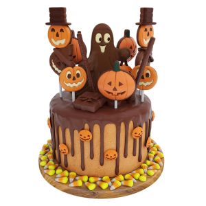 Halloween Cake With Pumpkin Figurines