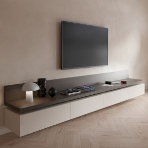 Tv wall. Poliform, Fritz Hansen. Plaster, parquet.