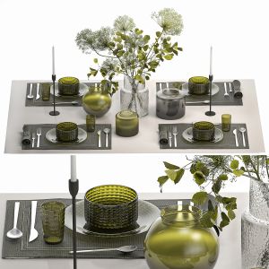 Stylish Table Setting For 4 Persons With A Bouquet