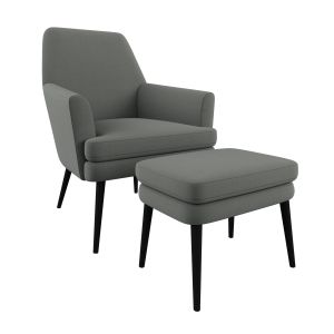 Chisa High Grey Upholstered Armchair With Footrest