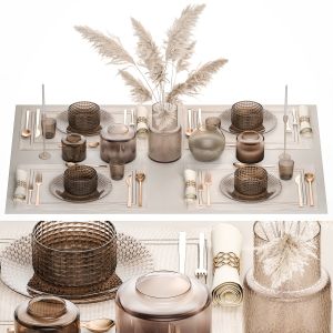 Stylish Table Setting, Bouquet Of Pampas Grass