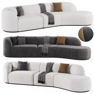 Curved White Sectional Sofa Upholstered 5 Seater