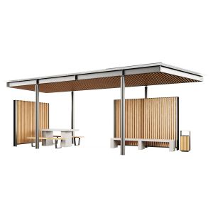 Set: Benches, Pergola, Urn, Table