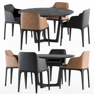 Poliform Dining round Table And Grace Chair