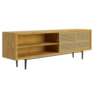 Wooden Console With Rattan