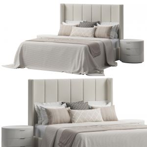 Striped Wingback Headboard Bed