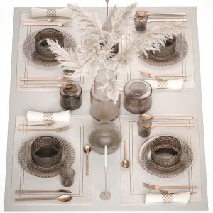 Stylish Table Setting, Bouquet Of Pampas Grass