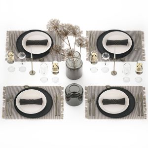 Stylish Table Setting For 4 Persons With A Bouquet