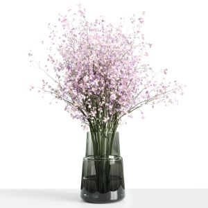 Pink Flowers With Green Galss Vase Bouquet 20