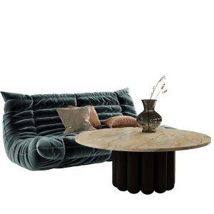 Velvet Sofa and Marble Table