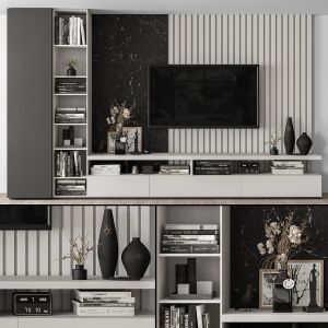 Tv Wall White And Black Stone - Set 29