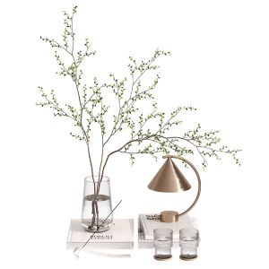 Decorative Set With Branches And Meridian Lamp