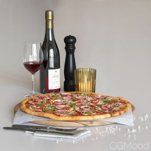 Set With Pizza And Wine