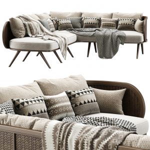 Victoria Wooden Rattan Corner Sofa Va30