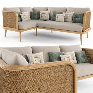 3-seat Modular Sofa Corner Outdoor Rattan Wood