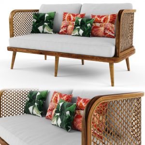 2-seat Modular Sofa Outdoor Rattan Wood