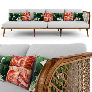 4-seat Modular Sofa Outdoor Rattan Wood