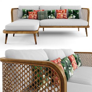 3-seat Modular Sofa Outdoor Rattan Wood With Chair