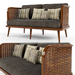 2-seat Modular Sofa Outdoor Rattan Wood