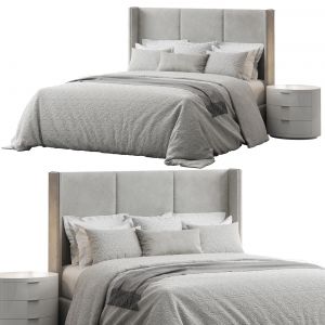 Striped Wingback Headboard Bed