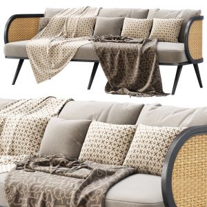 Victoria Wooden Rattan Three-seater Sofa Ba70