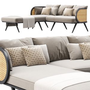 Victoria Wooden Rattan Sofa Ba With Chaise Lounge