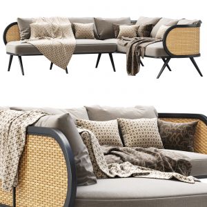 Victoria Wooden Rattan Corner Sofa Ba70