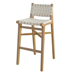 Taj White Leather Strap Bar Stool