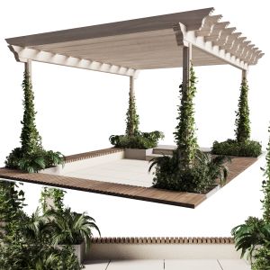 Classic Pergola With ivy and Landscape Furniture