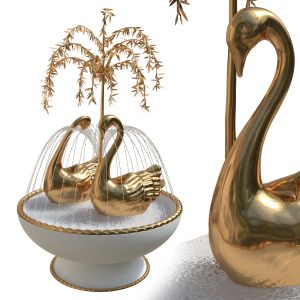 Fountain With Gilt Brass Swans And Weeping Willow