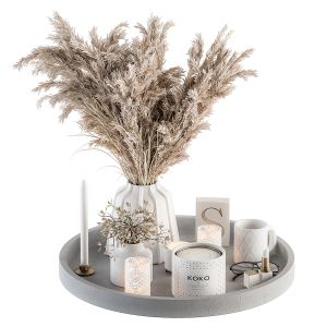 White Decorative Set With Pampas - Set 74