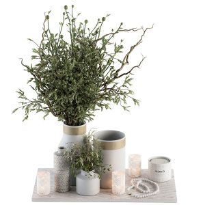 White Decorative Set With Green Plants - Set 73