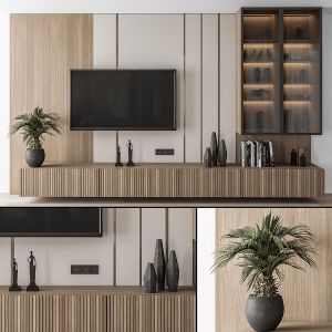 Tv Wall Wood And Glass Display Cabinets - Set 18