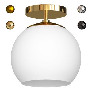 Wide Semi Flush Mount With Glass Shade In Brass Wh