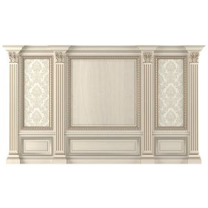 Wall Wood Boiserie Paneling With Wallpaper