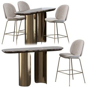 Gabriel Oval Table And Gubi Beetle Bar Stool